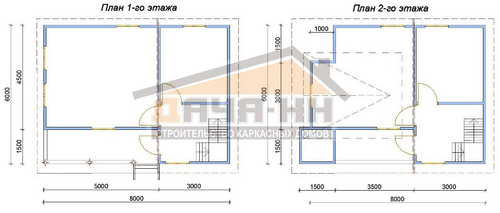 План двухэтажного каркасного дома с террасой и балконом №102