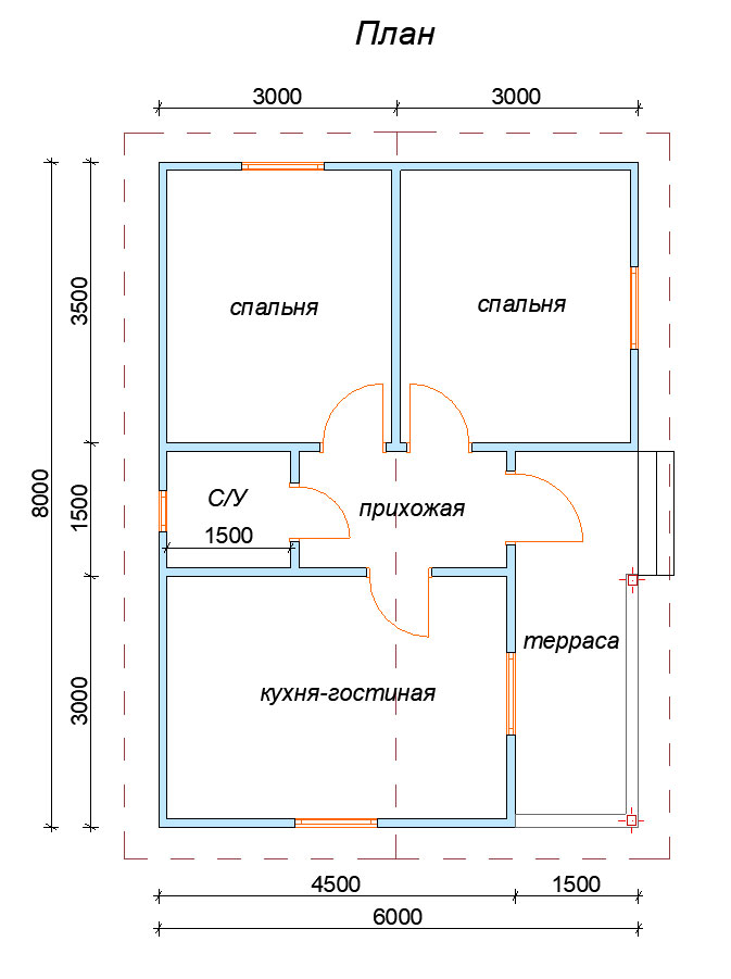План каркасного дома с террасой №115-1