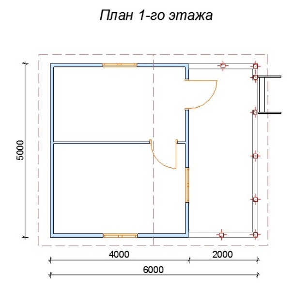 План первого этажа каркасного дома с террассой №21