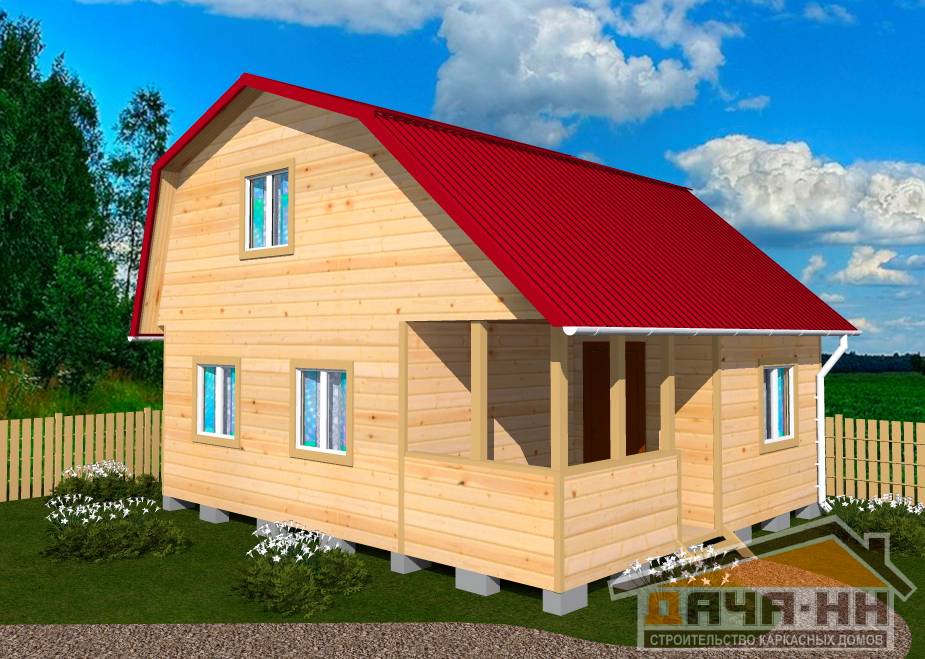 Двухэтажный каркасный дом с верандой и террасой №61